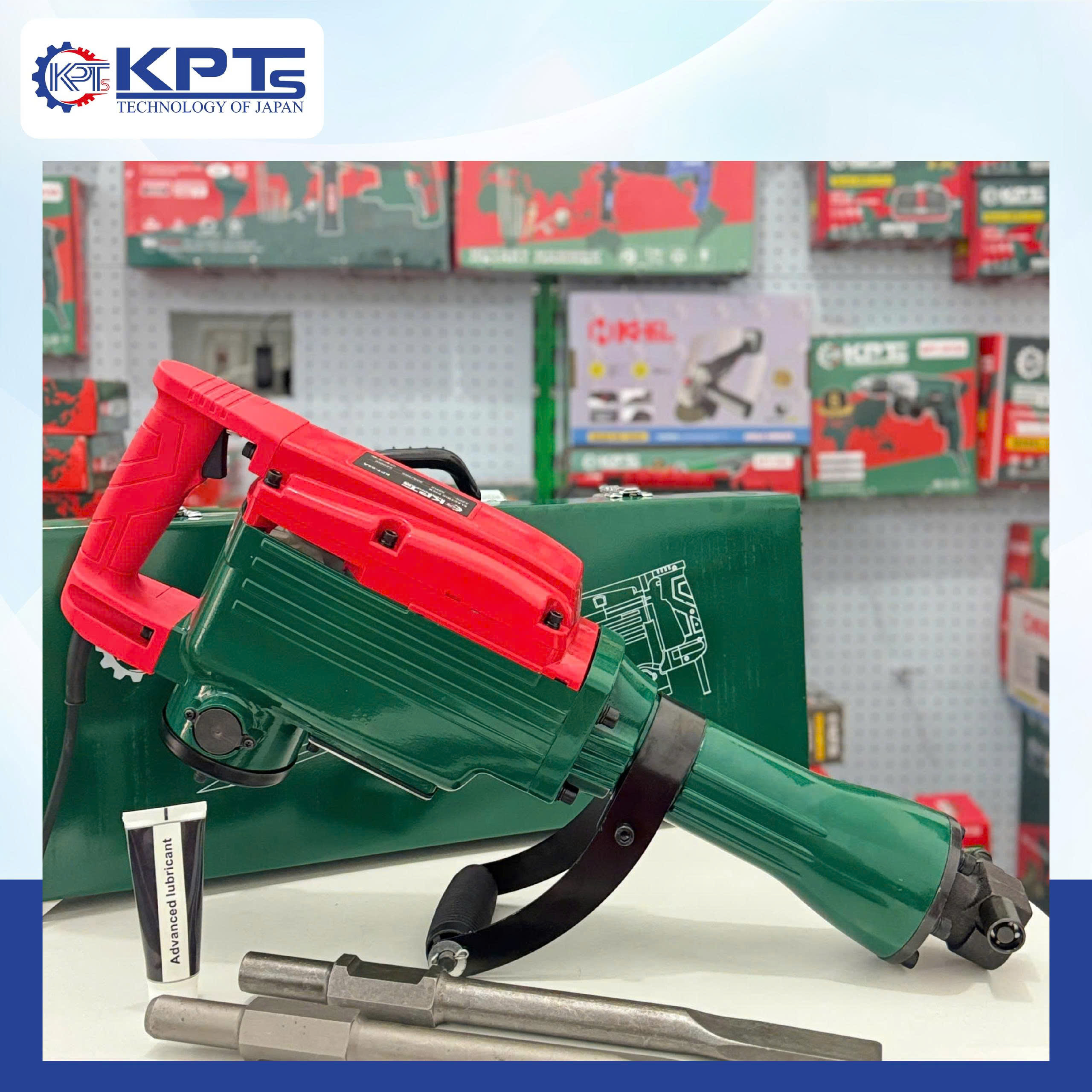 MÁY CHUYÊN ĐỤC KPTs KPT-65A TỐC ĐỘ 1400V/P CÔNG SUẤT 2200W-220V MŨI 32MM THỜI GIAN LÀM VIỆC TỐI ƯU 30/90S KÈM 2 MŨI CHÂN LỤC GIÁC NHỌN DẸT