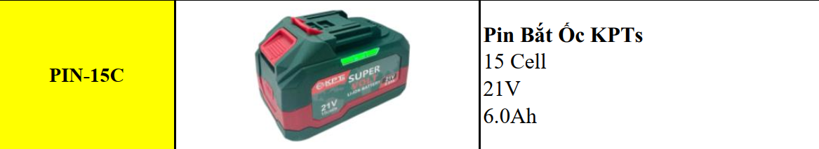 PIN 21V KPT PIN-15C 6.0Ah Lithium-ion Chân M21 Phổ Thông Dùng Cho Máy Khoan Máy Mài Siết Bulông