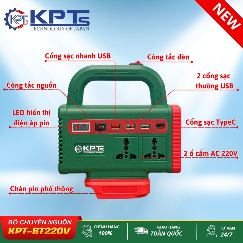 BỘ CHUYỂN ĐỔI NGUỒN THÂN ĐẾ CHUYỂN ĐỔI NGUỒN CHÂN PIN PHỔ THÔNG KHÔNG KÈM PIN KPTs KPT-BT220V TỪ PIN SANG ĐIỆN 220V CÔNG SUẤT 150W DÙNG CHO TẤT CẢ THIẾT BỊ ĐIỆN TIỆN DỤNG MỌI LÚC MỌI NƠI CÓ ĐÈN PIN CHIẾU SÁNG