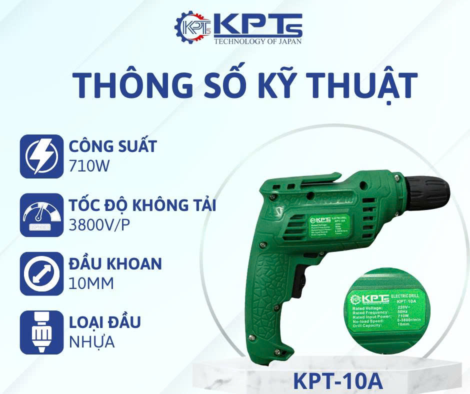 Máy Khoan Cầm Tay KPTs KPT-10A 710W Đầu 10mm Chuyên Bắt Vít Khoan Gỗ Khoan Sắt
