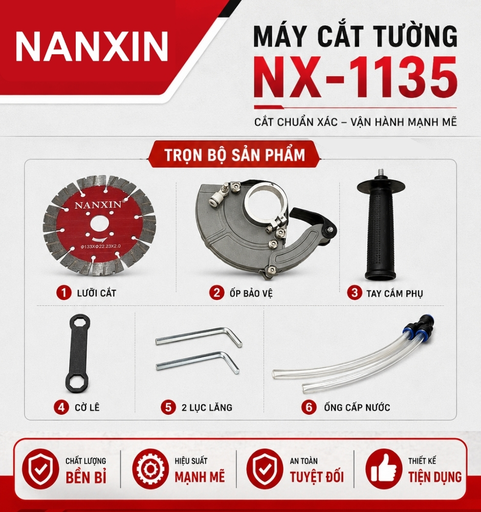 Máy Cắt Rãnh Tường NANXIN NX-1135 1 Lưỡi 1600W Lưỡi 133MM 8500R/MIN Chuyên Cắt Tường Điện Nước