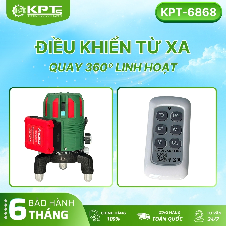 MÁY CÂN MỰC LASER KPTs KPT-6868 5 TIA SIÊU SÁNG BƯỚC SÓNG 532NM QUAY 360 ĐỘ CÓ REMOTE CHÍNH XÁC BỀN BỈ DỄ SỬ DỤNG DÀNH CHO THỢ CHUYÊN