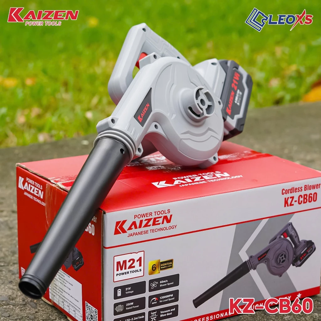 Máy Hút Thổi Bụi Pin Kaizen KZ-CB60 Chân Pin Phổ Thông Kèm 2 Pin 4.0Ah + Sạc Máy Thổi Lá Thổi Bụi Vệ Sinh Sân Nhà