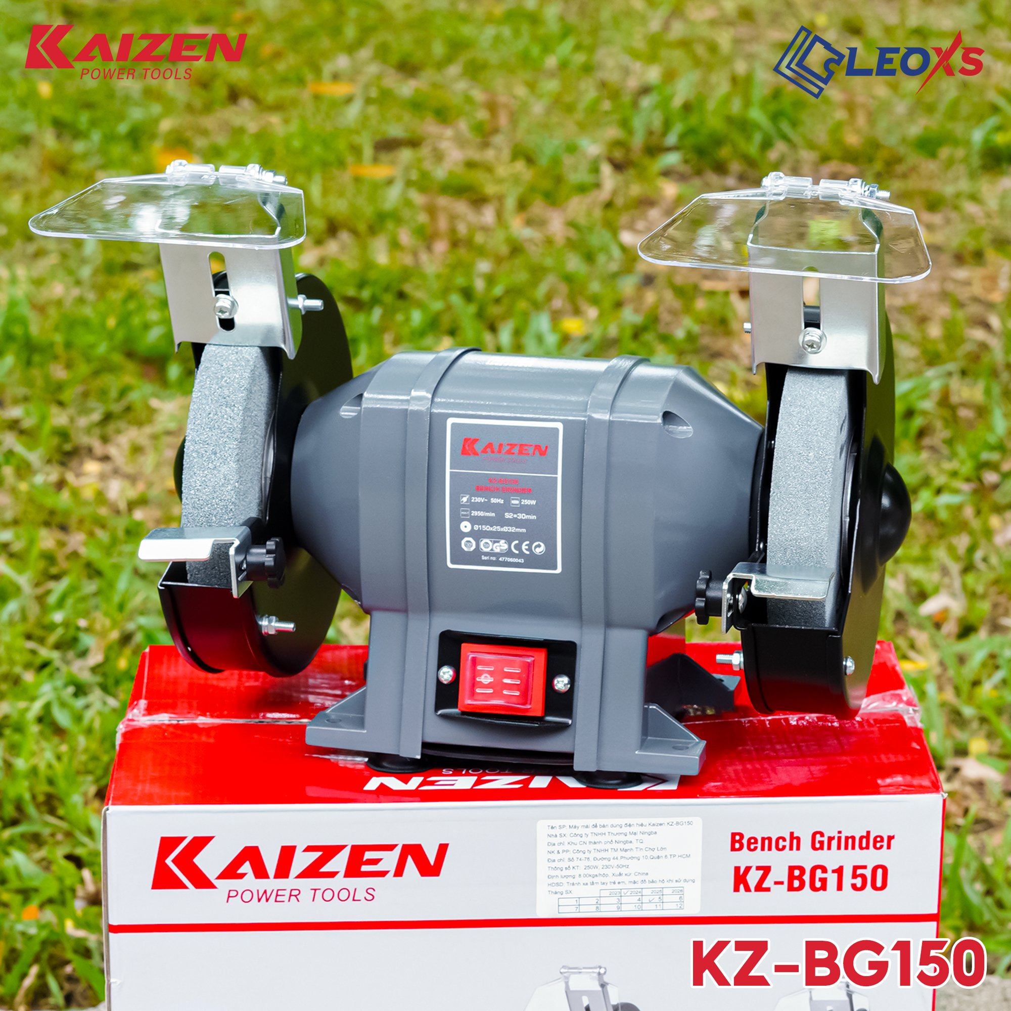 MÁY MÀI 2 ĐÁ 250W-220V KAIZEN KZ-BG150 Ф150 x 25 x Ф32MM TỐC ĐỘ KHÔNG TẢI 2950V/P MÁY MÀI TỐC ĐỘ CHẬM CHỐNG RUNG ĐỘ CHÍNH XÁC CAO CÓ MÀNG CHẮN BẢO VỆ
