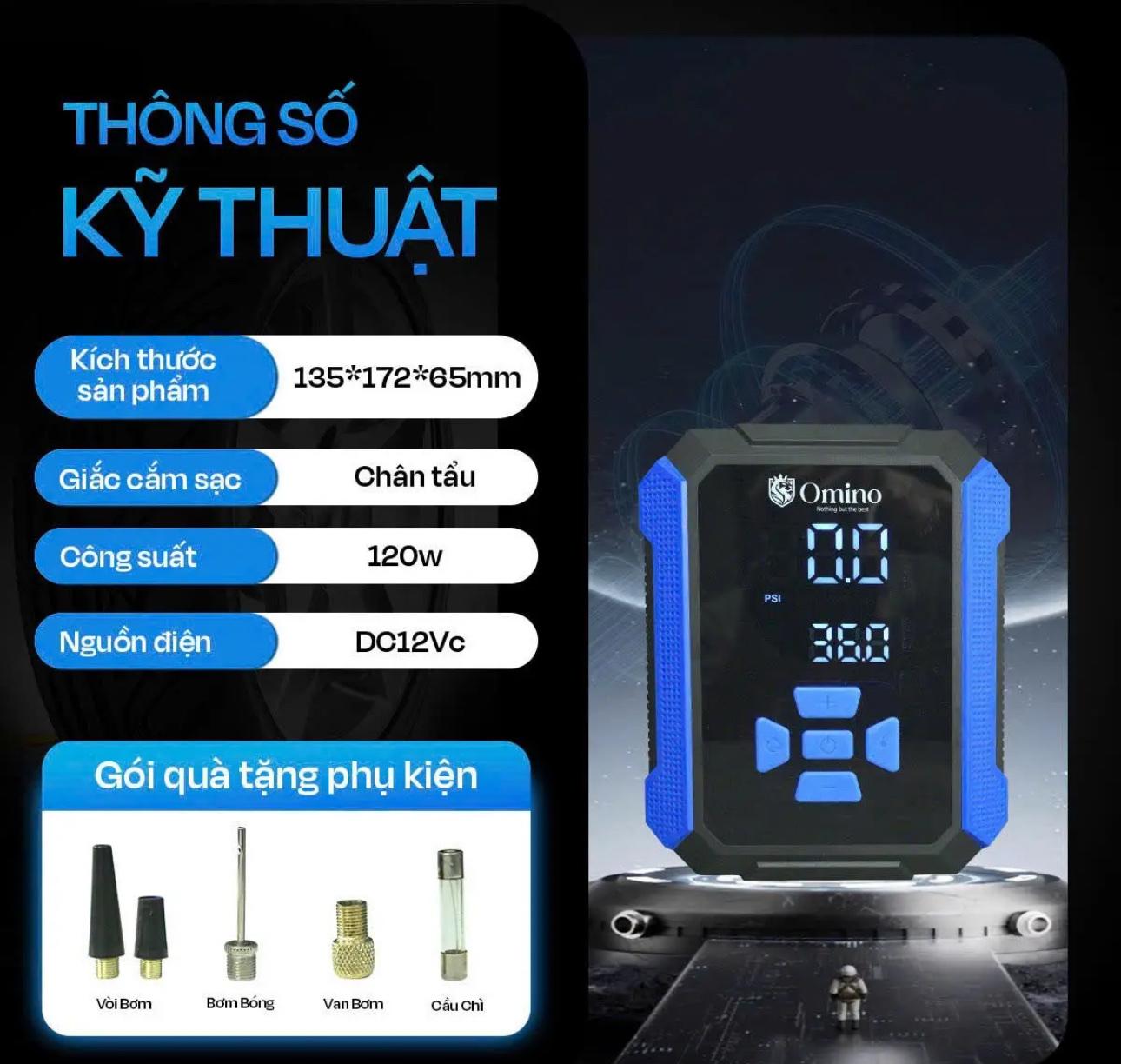 MÁY BƠM LỐP Ô TÔ ĐIỆN TỬ BƠM HƠI MINI TỰ NGẮT CHÍNH HÃNG OMINO