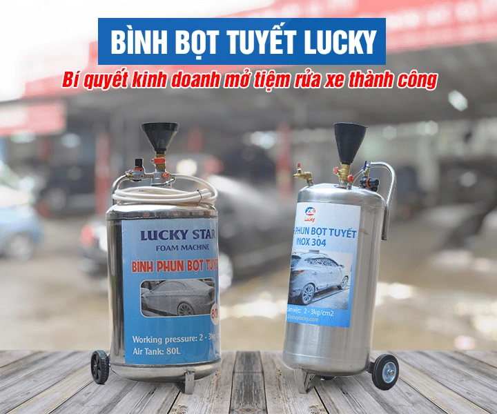 Bình bọt tuyết rửa xe 80L inox 304 Lucky Star BBS-80L, áp suất 3 bar dùng cho tiệm rửa xe