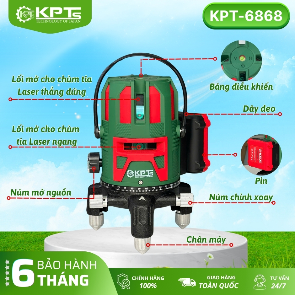MÁY CÂN MỰC LASER KPTs KPT-6868 5 TIA SIÊU SÁNG BƯỚC SÓNG 532NM QUAY 360 ĐỘ CÓ REMOTE CHÍNH XÁC BỀN BỈ DỄ SỬ DỤNG DÀNH CHO THỢ CHUYÊN