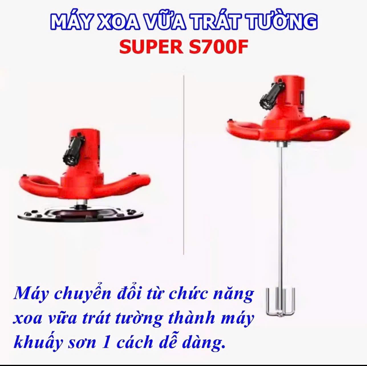 Máy Xoa Vữa Trát Tường  S700F - 980w - 220v 6 Tốc Độ Thuong Hiệu SUPER Bảo Hành Chính Hãng
