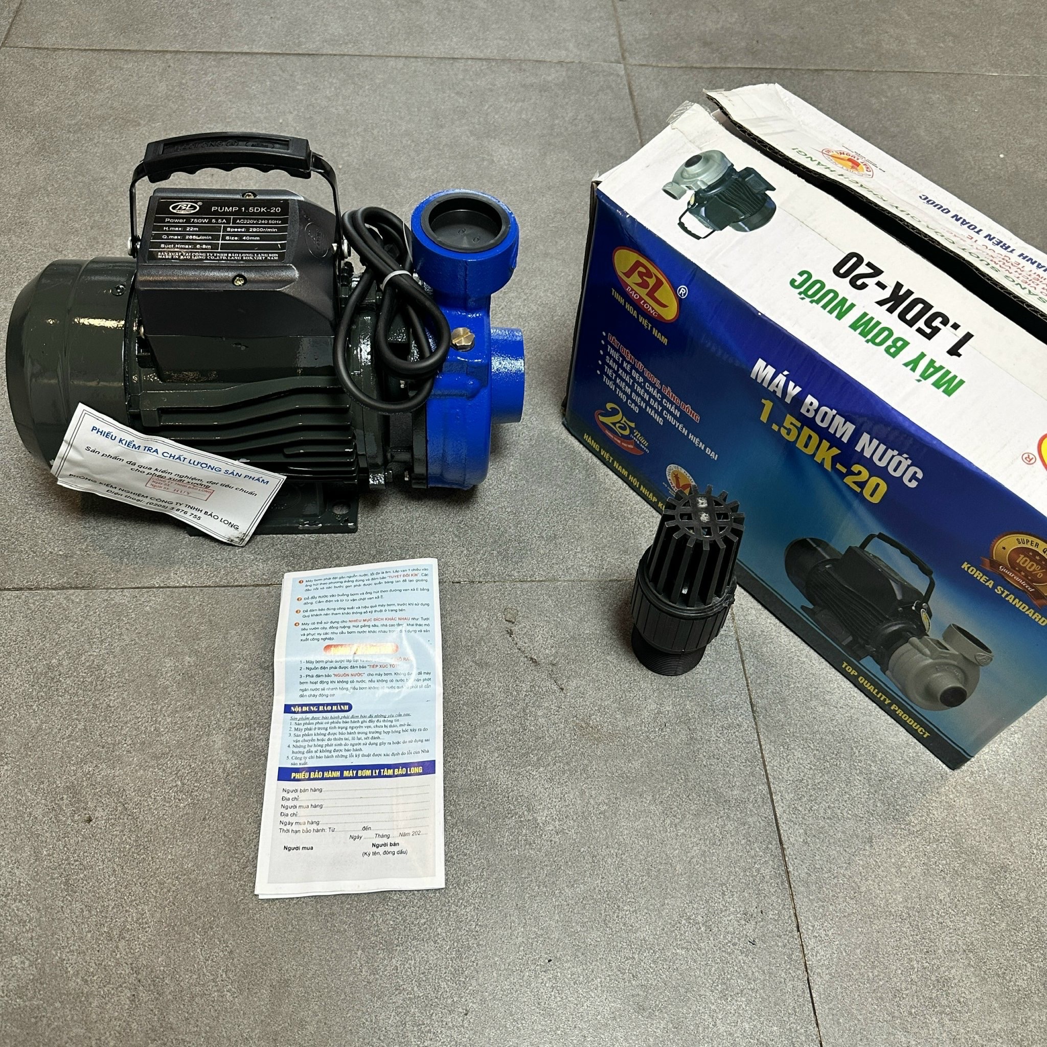 MÁY BƠM NƯỚC LY TÂM BẢO LONG 750W CÁ SẤU 1.5DK-20 HÚT XẢ 40/40 LƯU LƯỢNG 266L/MIN MAX 22M CÁNH PPO CỐT HỢP KIM BƠM TƯỚI TIÊU DÂN DỤNG