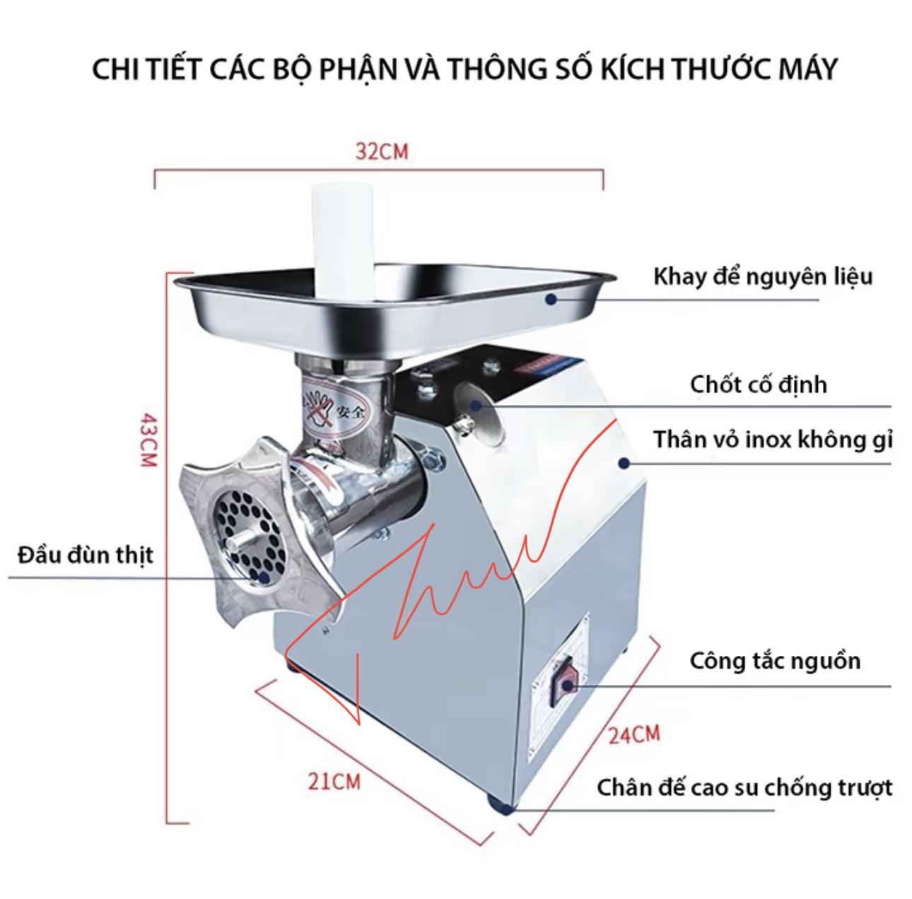 Điện Máy Minh Thành HD - Máy Xay Thịt Đùn 12  800W Năng Suất 150kg/h Thương Hiệu DELI Dây Đồng Bảo Hành Chính Hãng