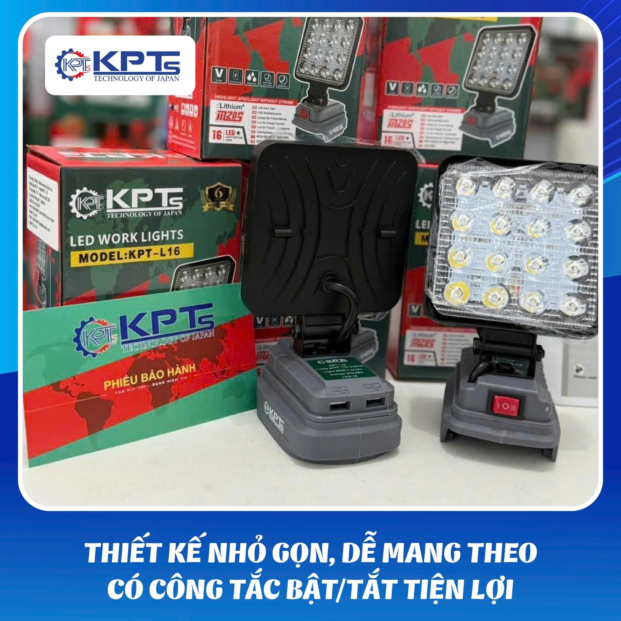ĐÈN CÓ SẠC THÂN ĐÈN DÙNG CHÂN PIN PHỔ THÔNG KHÔNG KÈM PIN KPTs KPT-L16 LOẠI 21V DÙNG CHO DÃ NGOẠI THỢ XÂY DỰNG VÀ DỰ PHÒNG KHI MẤT ĐIỆN