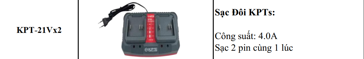 Bộ Sạc Đôi Pin 21V KPTs KPT-21VX2 Chân Pin M21 Sạc Nhanh Tự Ngắt