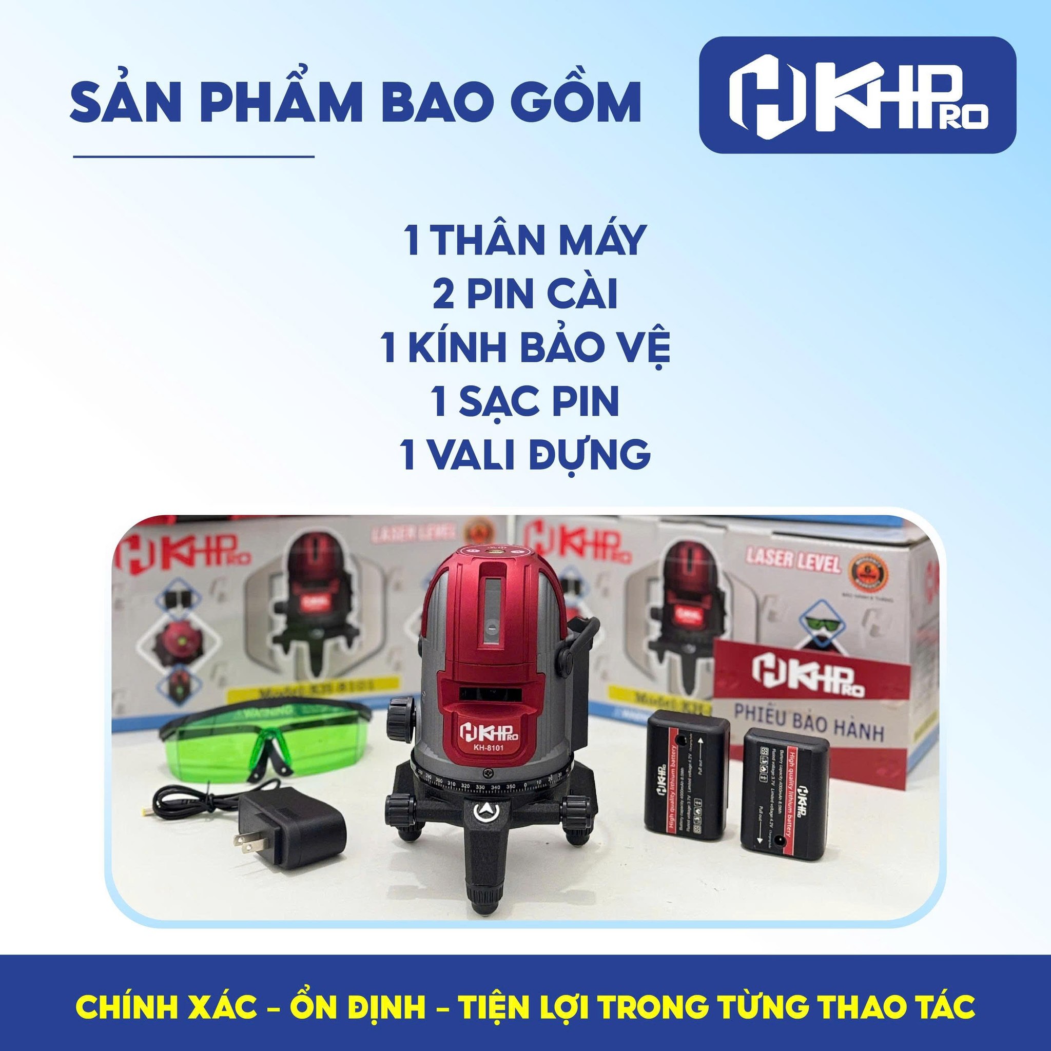 MÁY ĐO TRẮC ĐỊA LAZE KHPRO KH-8101 5 TIA SIÊU SÁNG BƯỚC SÓNG 505NM CHÍNH XÁC BỀN BỈ DỄ SỬ DỤNG DÀNH CHO THỢ CHUYÊN