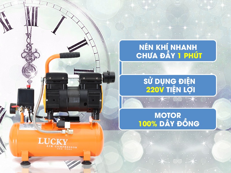 Máy Nén Khí Lucky K24L Không Dầu 24L Siêu Êm Máy Bơm Hơi Khí Nén Sạch 8Kg