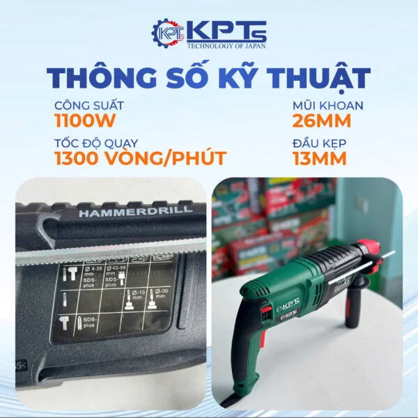 Máy Khoan Đục 3 Chức Năng KPTs KPT-26-02 1100W Khoan Bê Tông 26mm