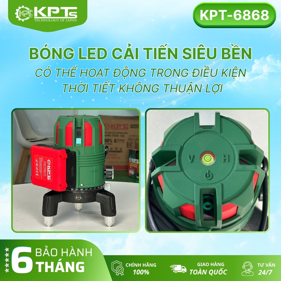 MÁY CÂN MỰC LASER KPTs KPT-6868 5 TIA SIÊU SÁNG BƯỚC SÓNG 532NM QUAY 360 ĐỘ CÓ REMOTE CHÍNH XÁC BỀN BỈ DỄ SỬ DỤNG DÀNH CHO THỢ CHUYÊN