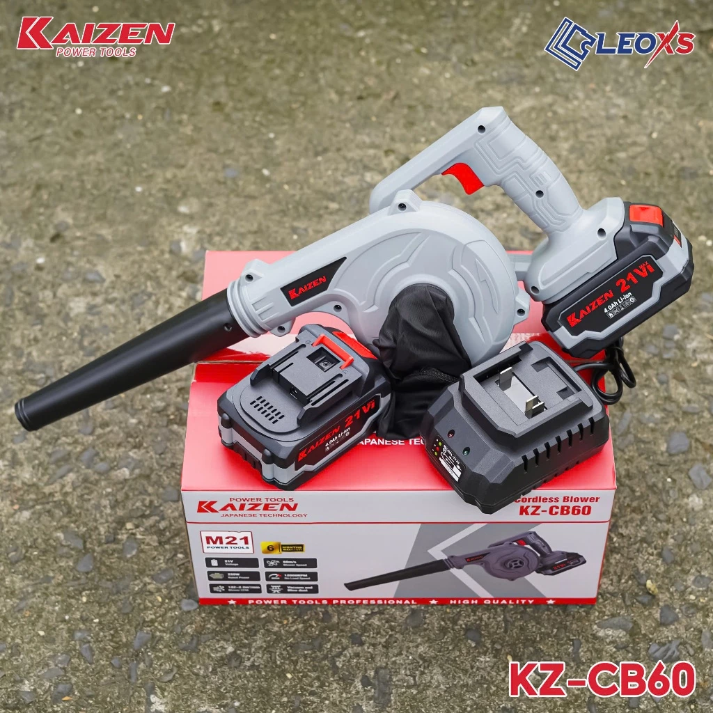 Máy Hút Thổi Bụi Pin Kaizen KZ-CB60 Chân Pin Phổ Thông Kèm 2 Pin 4.0Ah + Sạc Máy Thổi Lá Thổi Bụi Vệ Sinh Sân Nhà
