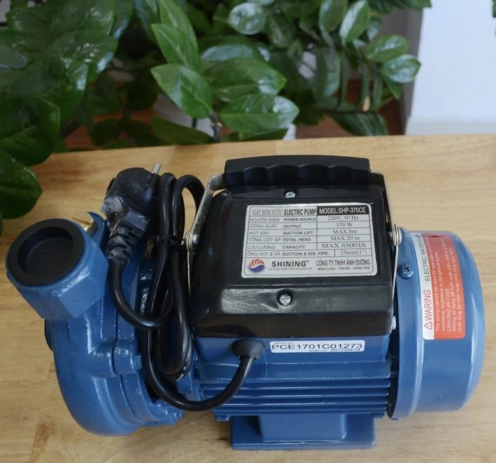 MÁY BƠM NƯỚC LY TÂM SHINING SHP-370CE HÚT XẢ 25/25 LƯU LƯỢNG 100L/MIN CÁNH PPO CỐT HỢP KIM BƠM TƯỚI VƯỜN