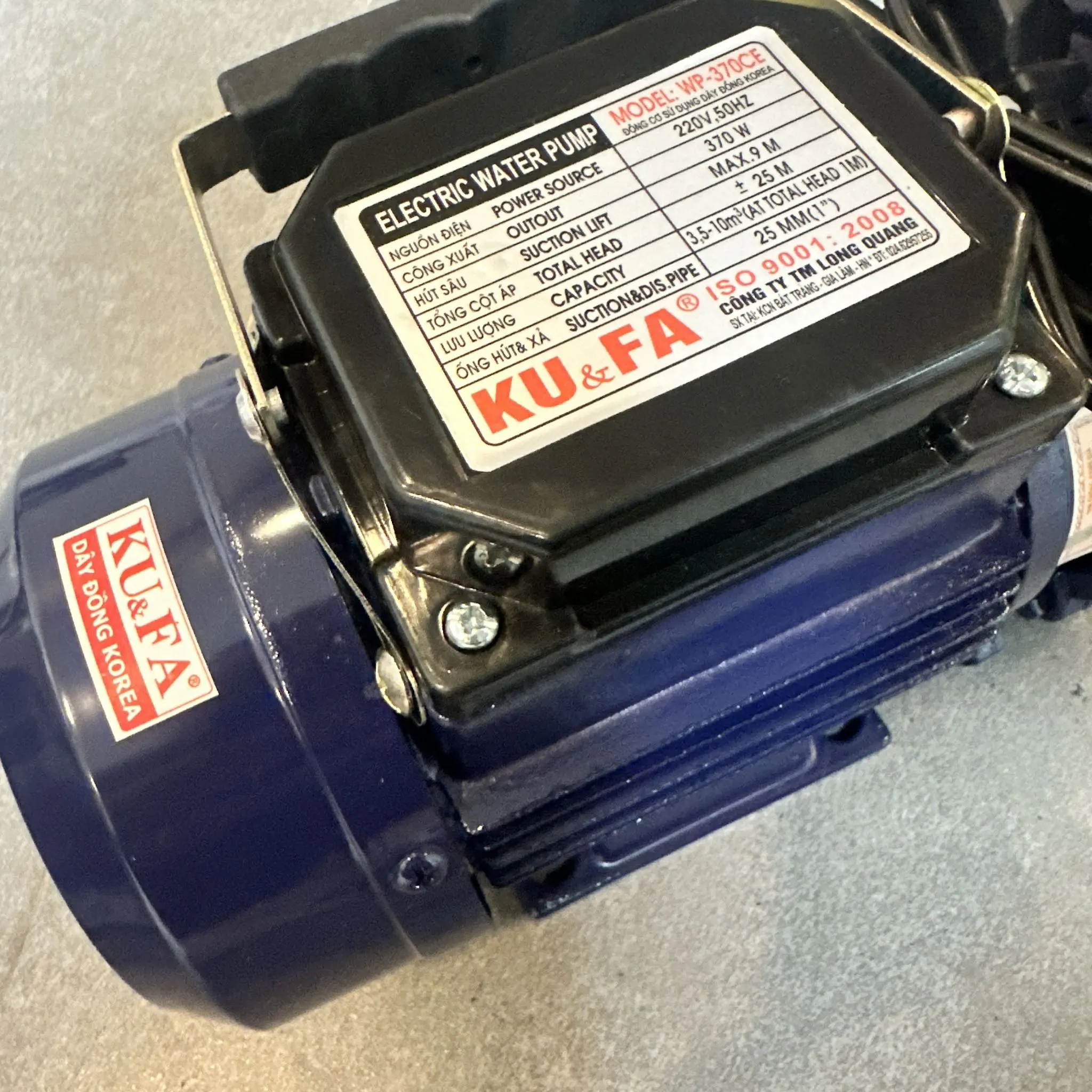 MÁY BƠM NƯỚC LY TÂM 370W KUFA CÁ SẤU WP-370CE HÚT XẢ 25/25 LƯU LƯỢNG 3.5 ĐẾN 10M3/H MAX 25M CÁNH PPO CỐT HỢP KIM BƠM TƯỚI TIÊU DÂN DỤNG