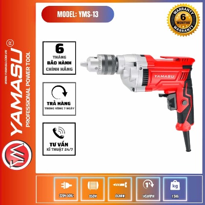 MÁY KHOAN BẮT VÍT 850W 3 TẦNG RĂNG YAMASU YMS-13 1450V/P 13MM
