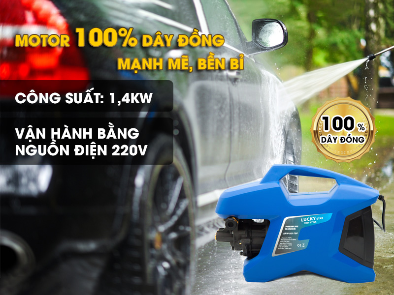 MÁY RỬA XE MINI LUCKY APW –HO-70P 1400W-220V ÁP LỰC 70 ĐẾN 105 BAR LƯU LƯỢNG 6 L/P NHỎ GỌN TIỆN LỢI CHO VIỆC VỆ SINH NHÀ CỬA SÂN VƯỜN XE CỘ PHÙ HỢP CHO GIA ĐÌNH