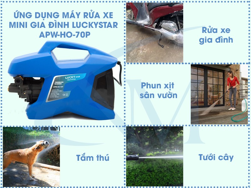 MÁY RỬA XE MINI LUCKY APW –HO-70P 1400W-220V ÁP LỰC 70 ĐẾN 105 BAR LƯU LƯỢNG 6 L/P NHỎ GỌN TIỆN LỢI CHO VIỆC VỆ SINH NHÀ CỬA SÂN VƯỜN XE CỘ PHÙ HỢP CHO GIA ĐÌNH