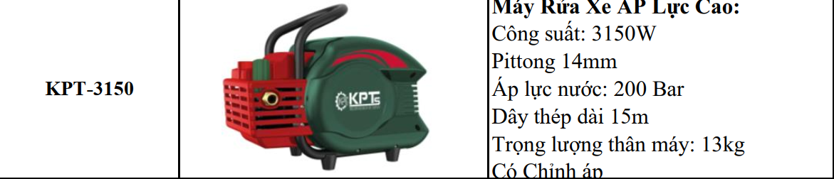 MÁY XỊT RỬA CAO ÁP KPTs KPT-3150 CÓ ÁT CHỐNG GIẬT CÓ CHỈNH ÁP 3150W 200BAR 12L