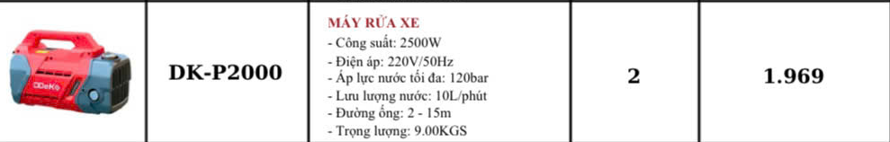 MÁY RỬA XE GIA ĐÌNH CÓ CHỈNH ÁP DDEKO DK-P2000 2500W 120BAR 10L