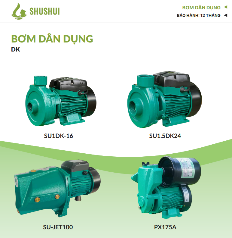 Máy Bơm Ly Tâm SHUSHUI SU1DK-16 370W Lưu Lượng 130L/P Đẩy Cao 15M Cốt INOX 304 Bơm Nước Dân Dụng