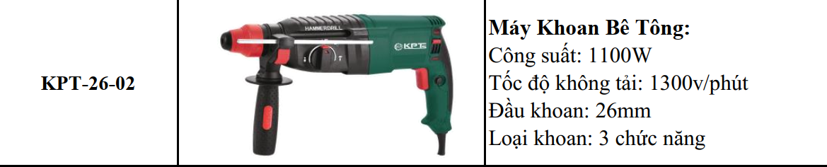 Máy Khoan Đục 3 Chức Năng KPTs KPT-26-02 1100W Khoan Bê Tông 26mm