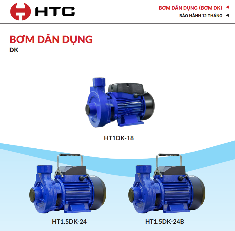 Máy Bơm Nước Ly Tâm 375W HT1DK-18 – Bơm Tưới Tiêu Dân Dụng 105L/Phút Họng 34mm Có Rơ Le Nhiệt