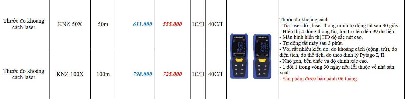 MÁY ĐO KHOẢNG CÁCH LASER TIA ĐỎ KING BLUE KNZ-100X