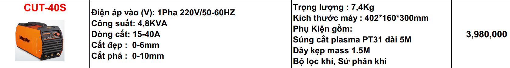 MÁY CẮT PLASMA 40A MEGATEC CUT-40S INVERTER 4.8KVA 220V/40A