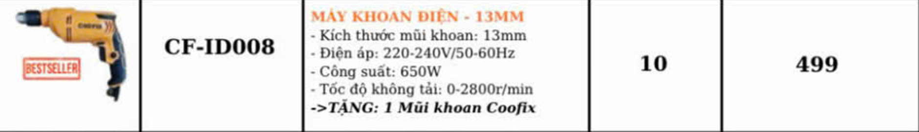 MÁY KHOAN ĐẦU 13 CÔNG SUẤT 710W COOFIX CF-ID008 CÓ CHỈNH TỐC TẶNG KÈM MŨI KHOAN