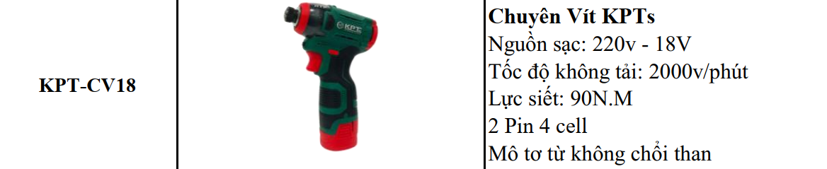 MÁY CHUYÊN VÍT PIN KPTs KPT-CV18