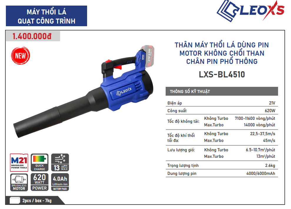 MÁY THỔI LÁ THỔI BỤI DÙNG PIN M21 LEOxs LXS-BL4510 MÔ TƠ KHÔNG CHỔI THAN CHÂN PIN PHỔ THÔNG