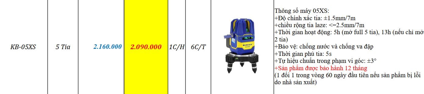 Máy Laser Cân Bằng 5 Tia Xanh King Blue KB-05XS Chống Rơi, Dùng Ngoài Trời