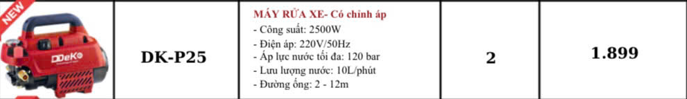 MÁY RỬA XE GIA ĐÌNH CÓ CHỈNH ÁP DDEKO DK-P25 2500W 120BAR 10L