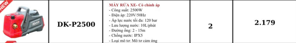 MÁY RỬA XE GIA ĐÌNH CÓ CHỈNH ÁP DDEKO DK-P2500 2500W 120BAR 10L
