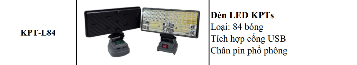 ĐÈN CÓ SẠC THÂN ĐÈN DÙNG CHÂN PIN PHỔ THÔNG KHÔNG KÈM PIN KPTs KPT-L84 LOẠI 21V DÙNG CHO DÃ NGOẠI THỢ XÂY DỰNG VÀ DỰ PHÒNG KHI MẤT ĐIỆN