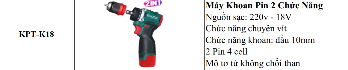 MÁY KHOAN PIN 2 CHỨC NĂNG KPTs KPT-K18