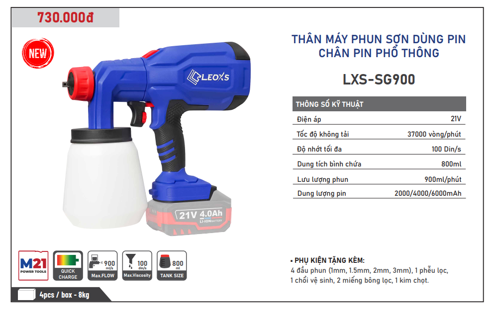 MÁY PHUN SƠN MINI DÙNG PIN CẦM TAY LEOxs LXS-SG900 MÔ TƠ KHÔNG CHỔI THAN CHÂN PIN PHỔ THÔNG