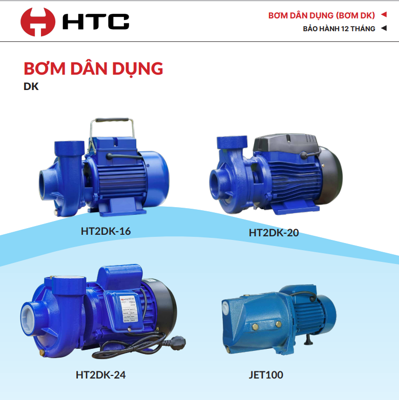 Máy Bơm Ly Tâm HTC HT2DK-16 Cánh Đồng Cốt INOX 304 Ống 60-60 Có Rơ Le Nhiệt