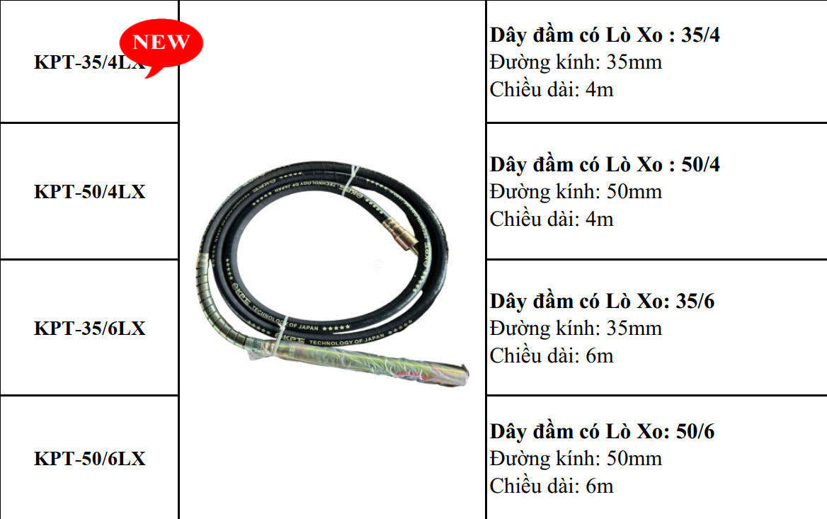 Vòi Đầm Dùi Bê Tông KPTs KPT-50/6LX Phi 50 Dài 6M Có Lò Xo