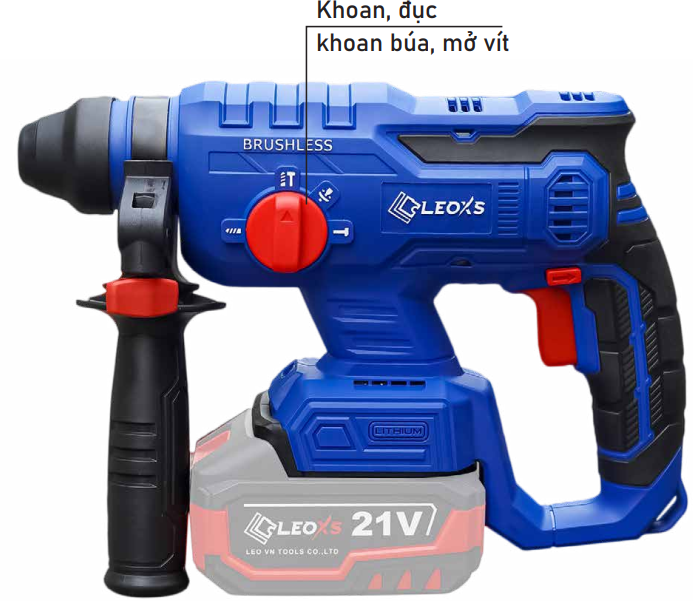 MÁY KHOAN ĐỤC BÊ TÔNG PIN LEOxs LXS-RH0426 CHUYÊN 4 CHỨC NĂNG MOTOR KHÔNG CHỔI THAN