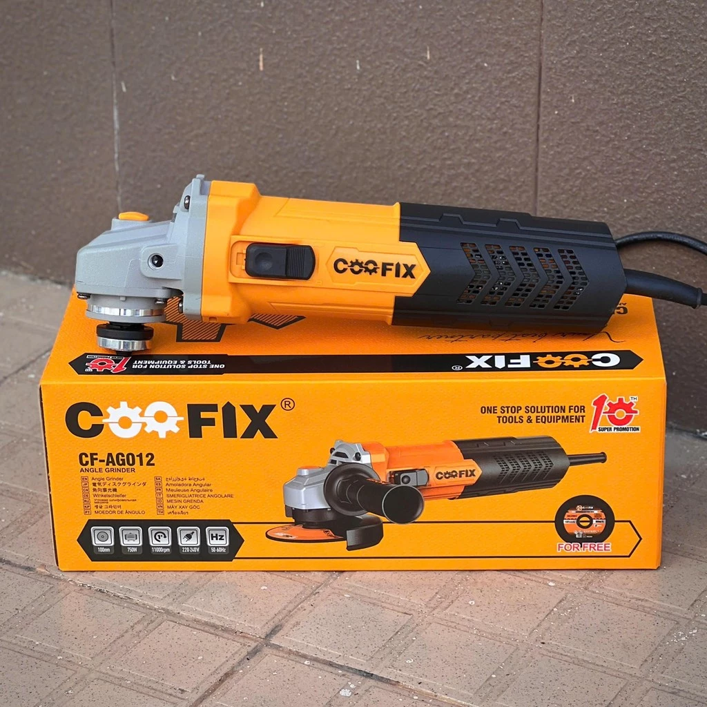 MÁY MÀI GÓC COOFIX CF-AG012 PHI ĐÁ 100MM CÔNG SUẤT 750W CÔNG TẮC TRƯỢT TẶNG KÈM 5 ĐÁ CẮT CHÍNH HÃNG