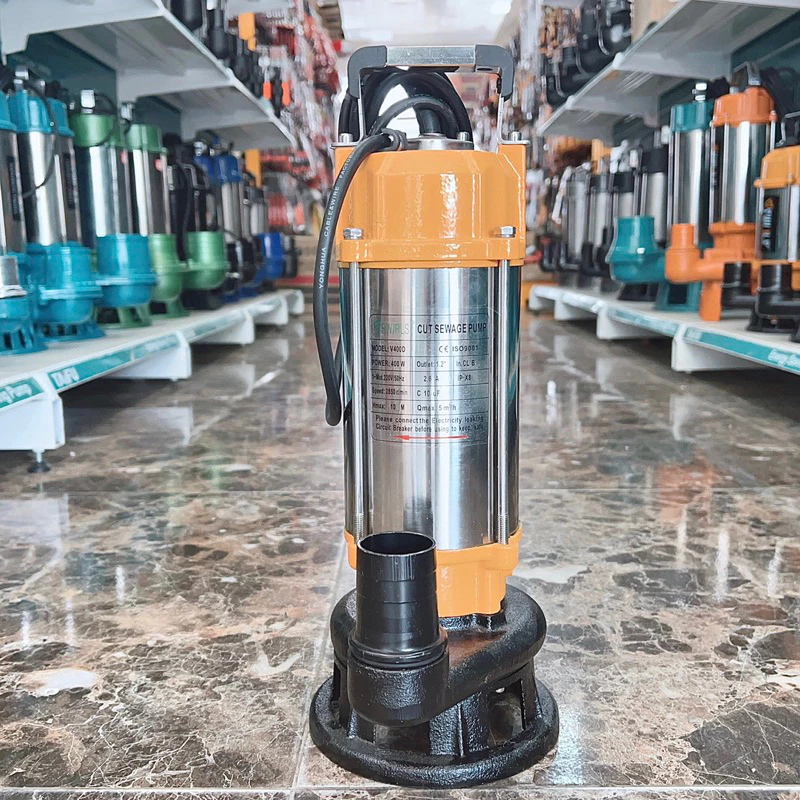 MÁY BƠM CHÌM NƯỚC THẢI CÓ CÁNH CẮT RÁC 400W THÂN INOX 304 SWIRLS V400D