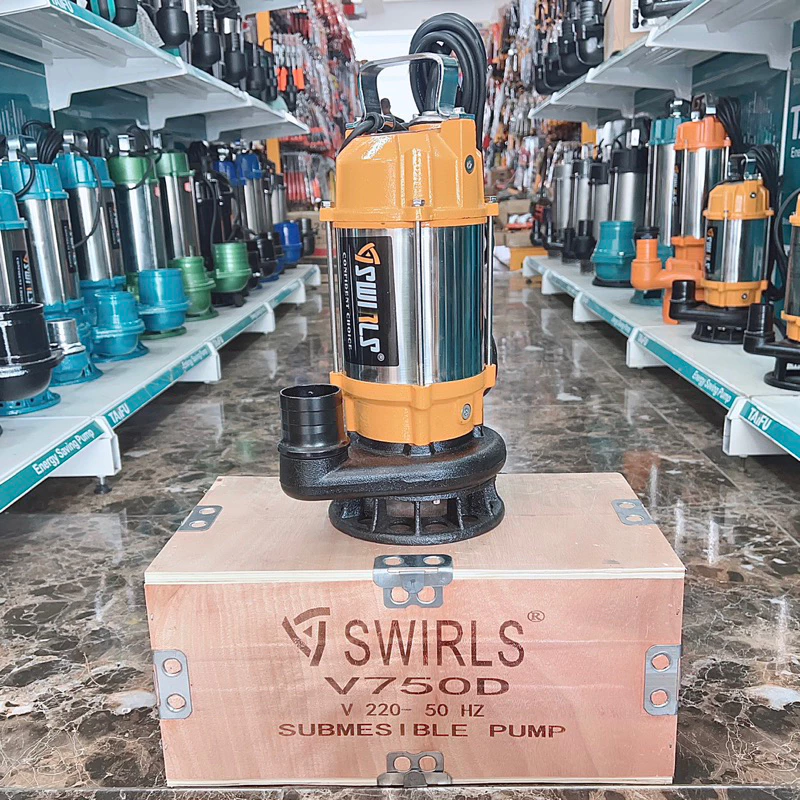 MÁY BƠM CHÌM NƯỚC THẢI CÓ CÁNH CẮT RÁC 750W THÂN INOX 304 SWIRLS V750D