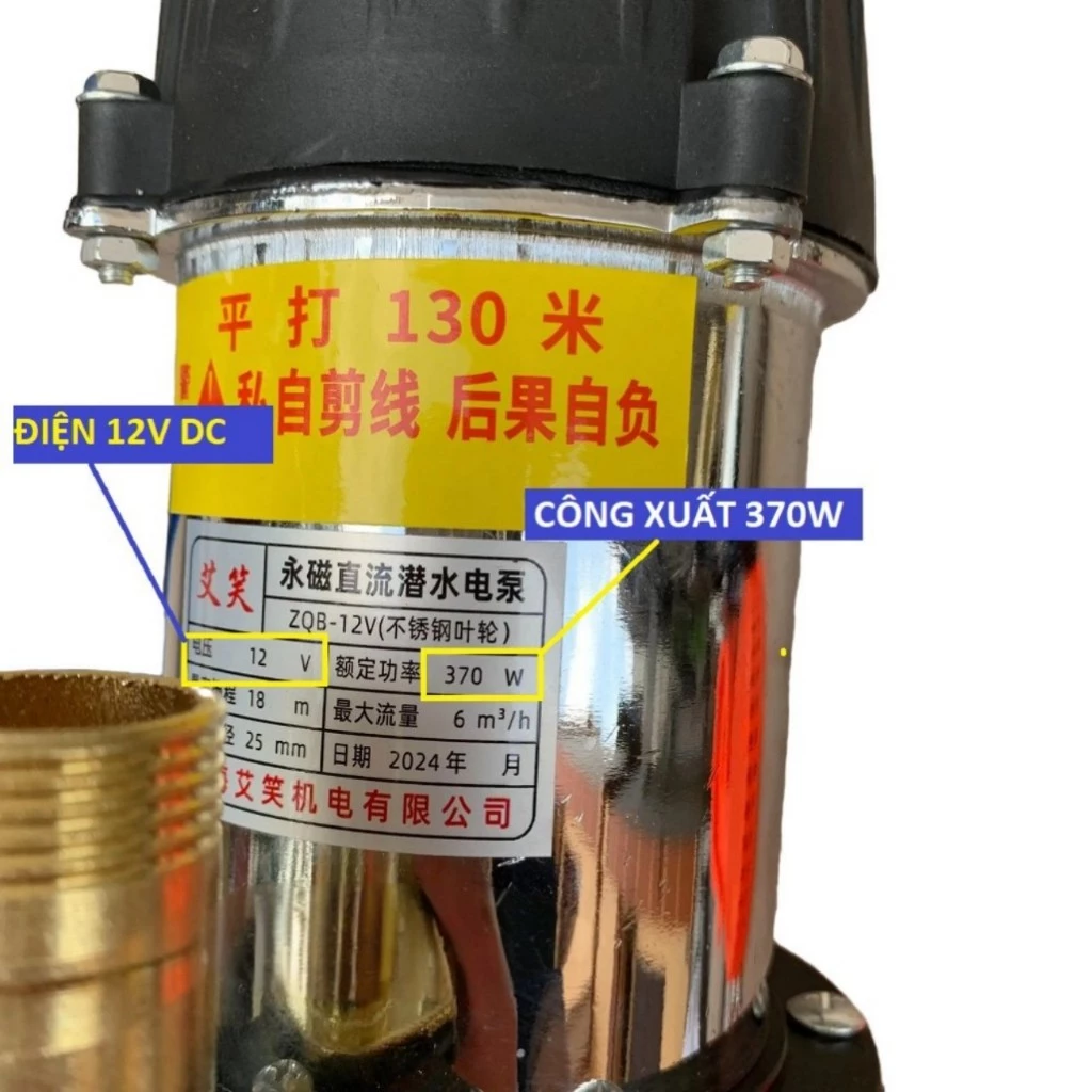 MÁY BƠM CHÌM INOX ẮC QUY LOẠI 370W-12V HÚT XẢ 25/25 LƯU LƯỢNG 6M3/H MAX 18M CÁNH BƠM INOX CỐT HỢP KIM CHẠY ÊM SIÊU KHỎE NHỎ GỌN TIỆN DỤNG