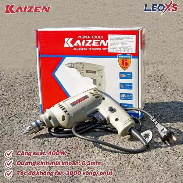 Máy Khoan Cầm Tay KAIZEN KZ-6510 400W Đầu 6.5mm Khoan Sắt Gỗ Bắt Vít